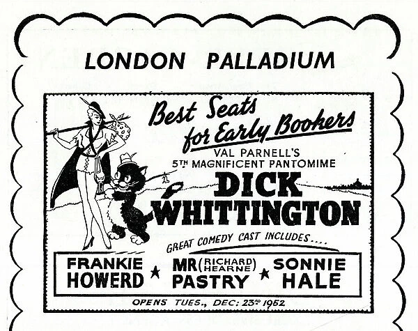 Advert, Dick Whittington pantomime, London Palladium