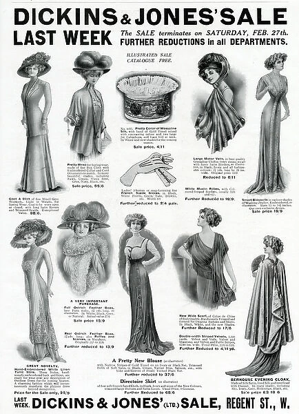 Advert for Dickins & Jones clothing winter sale 1909