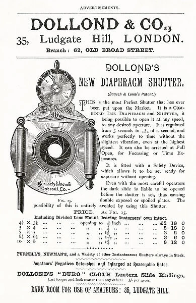 Advert for Dollond's new diaphragm shutter 1892