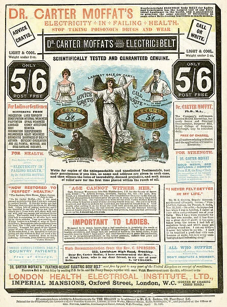 Advert for Dr Carter Moffats, Electric Belt 1892