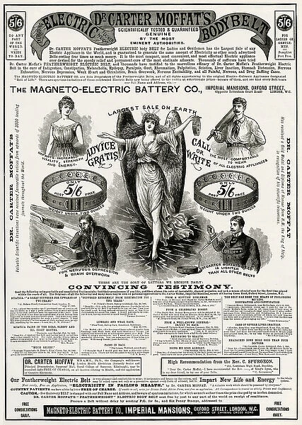 Advert for Dr Carter Moffats electric body belt 1891