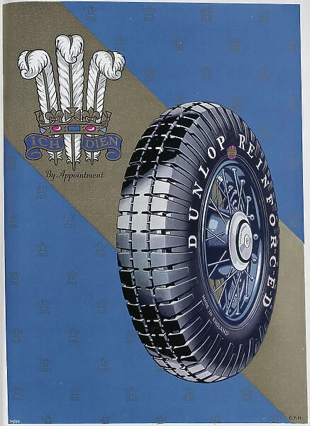 Advert for Dunlop Tyres, featuring the crest of the Prince of Wales. The incumbent Prince of Wales at the time went on to become King Edward VIII. Date: 1932