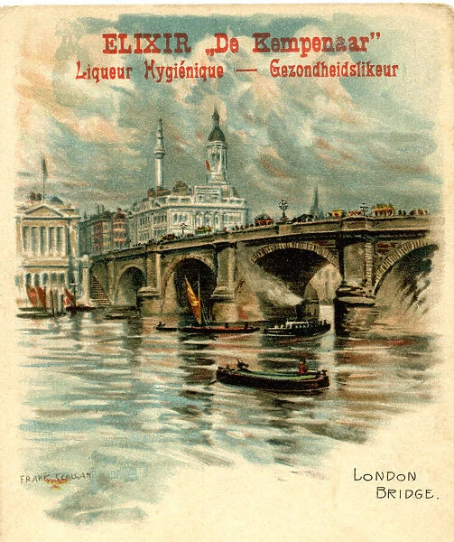 Advert, Elixir de Kempenaar, with view of London Bridge