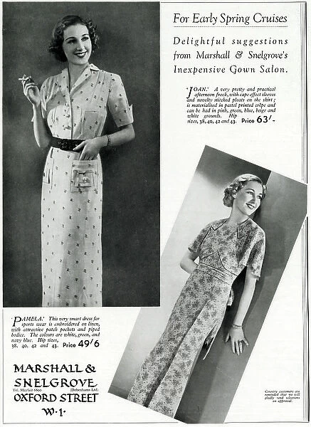 Advert for for Marshall and Snelgrove spring dresses 1937