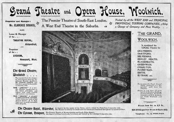 Advertisement for Grand Theatre, Woolwich, SE London