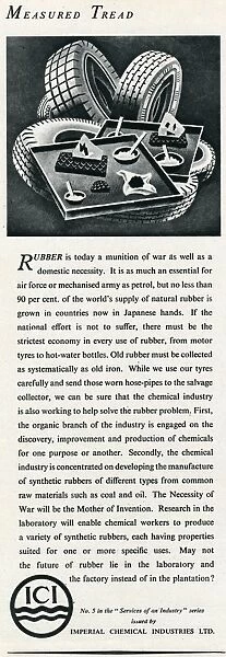 Advert for Imperial Chemical Industries; shortage of rubber