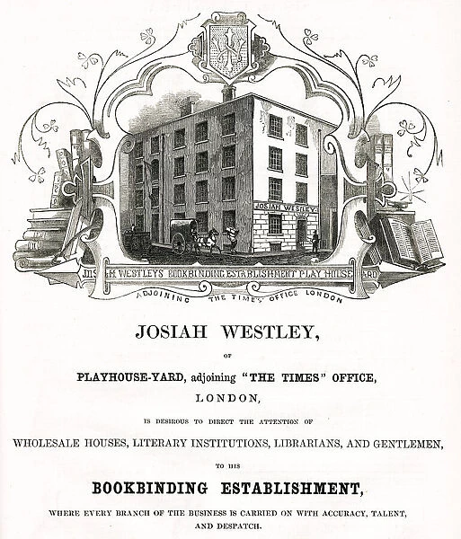 Advert for Josiah Westley, bookbinders 1851