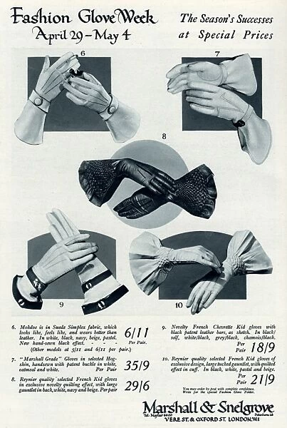 Advert for Marshall & Snelgrove womens gloves 1935