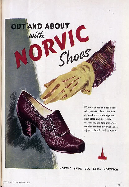 Advert for Norvic Shoes, promising comfort and elegance. Date: 1943