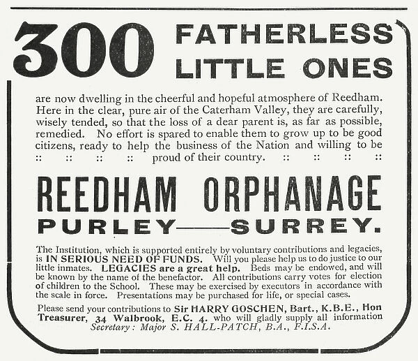 Advertisement for Reedham Orphanage, Purley