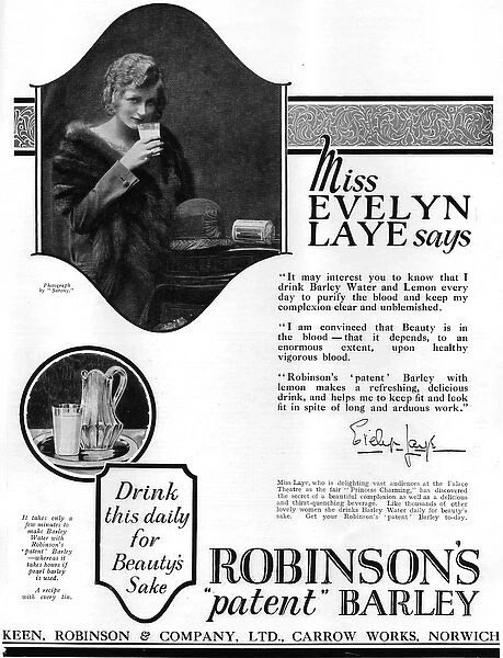 Advert for Robinsons Barley, 1927