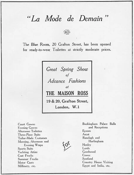 Advert for Spring show of advance fashions
