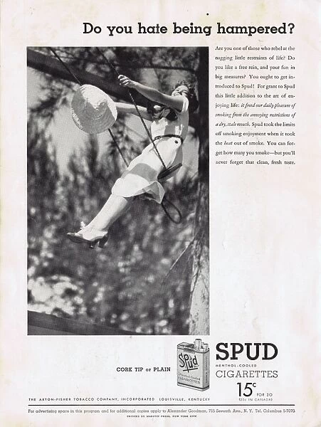Advert for Spud Cigarettes, New York, 1934