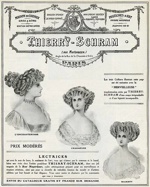 Advert for Thierry Schram, hair and beauty 1909