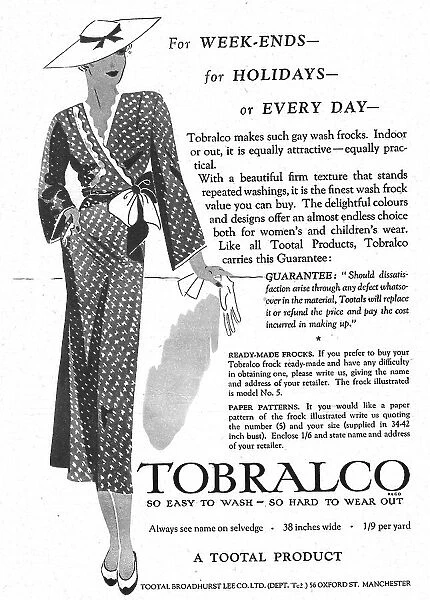 Advert for Tobralco artificial silk dress fabric Date: 1935