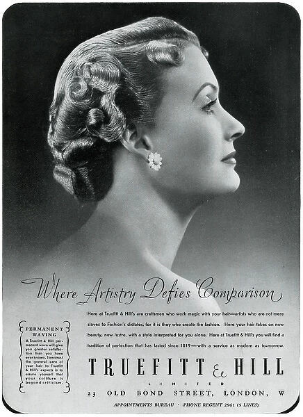 Advert for Truefitt & Hill - hair stylists & products 1937