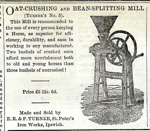 Advert, Turner's Oat Crushing and Bean Splitting Mill