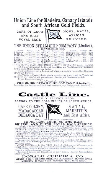 Advertisement, Union Steamship Company, Castle Line