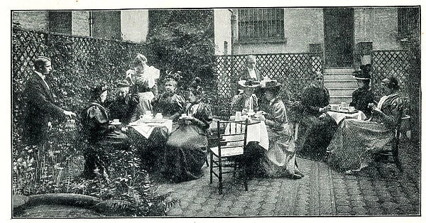 Afternoon tea in garden of Pioneer Club, London