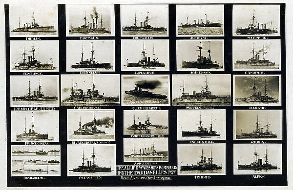 Allied warships, Dardanelles, February 1915, WW1