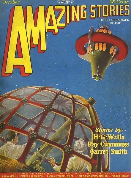 Amazing Stories scifi magazine cover, Aroud the Universe