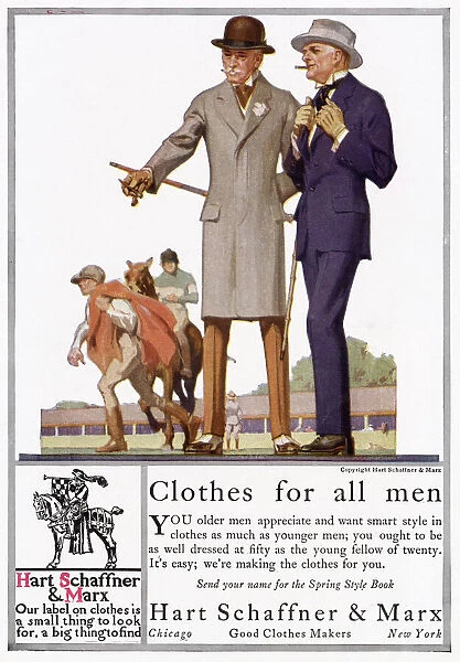American men wear: cravat, fly-fronted overcoat, wing collar, spats, bowler hat