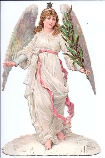 Angel with branch on a Victorian Christmas scrap