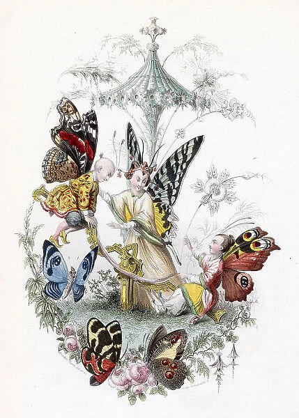 Anthropomorphised lepidoptera a la Chinoise. Date: circa 1840
