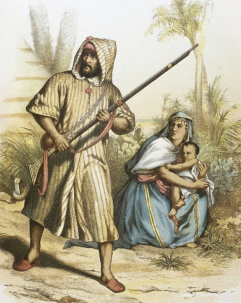 Arab family. Colored engraving