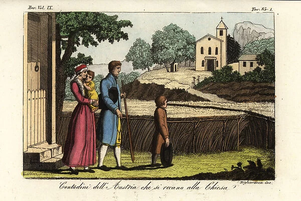 Austrian farmers on their way to church, 18th century