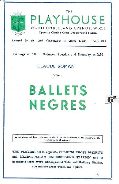 Ballets Negres (programme for The Playhouse theatre)