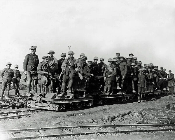 British soldiers on a light railway, Western Front, WW1