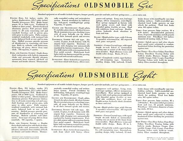 Brochure page, Oldsmobile Six and Eight