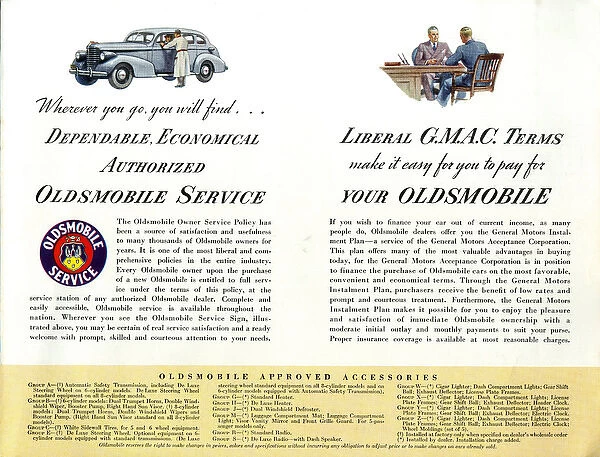 Brochure page, Oldsmobile service, terms and accessories