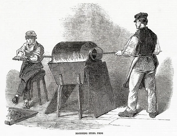 Bronzing steel pens, at Messrs Hinks, Wells and Co. in Birmingham. Date: 1851