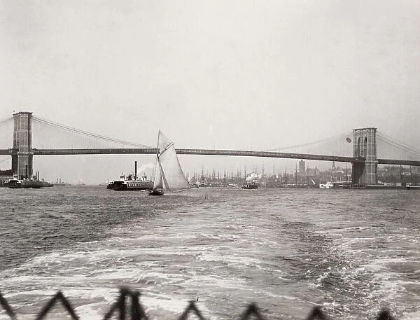 Brooklyn Bridge from the East River, Manhattan, New York