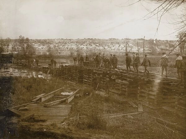 Brtish troops constructing a railway track, WW1