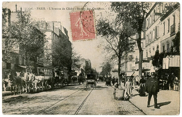 Bus stop in the Avenue de Clichy, Paris, France