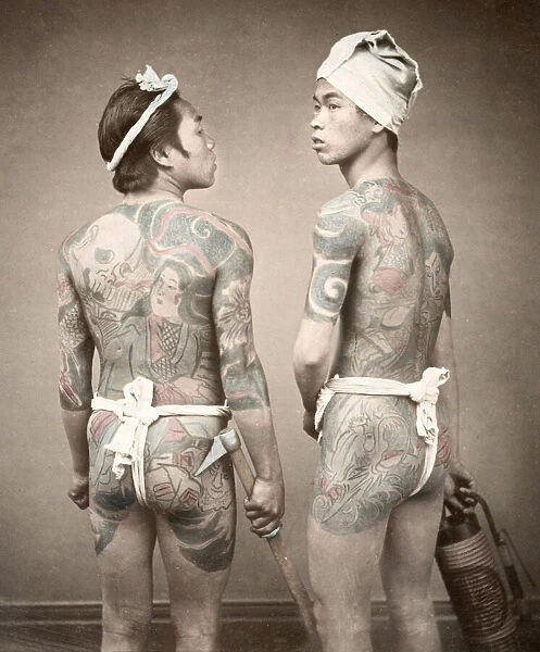 c. 1880s Japan - Japanese firemen ornate tattoos tattooing
