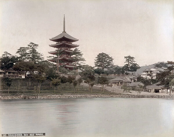 c. 1880s Japan - lake and temple at Nara