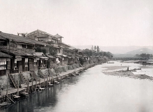 c. 1880s Japan - Sanjiyo at Kyoto - river and moorings