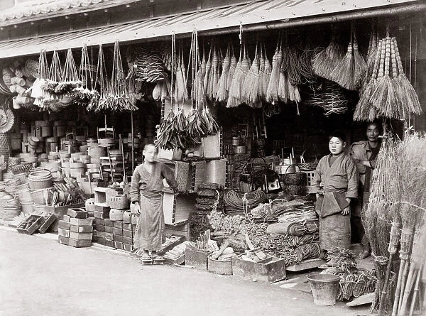 c. 1880s Japan - shop selling brroms, baskets, rope