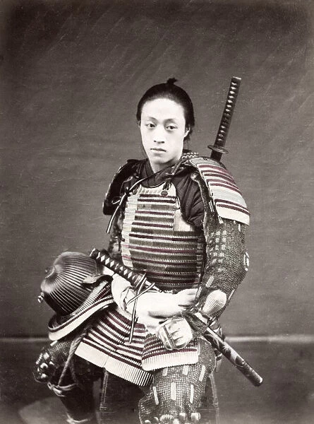 c. 1880s Japan - soldier with swords and armour