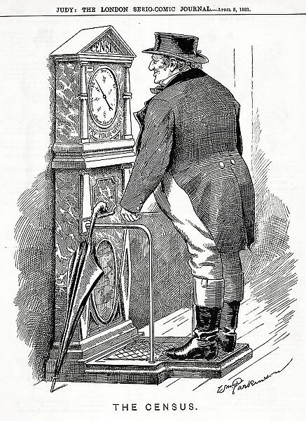 Cartoon, The Census, John Bull on a weighing machine
