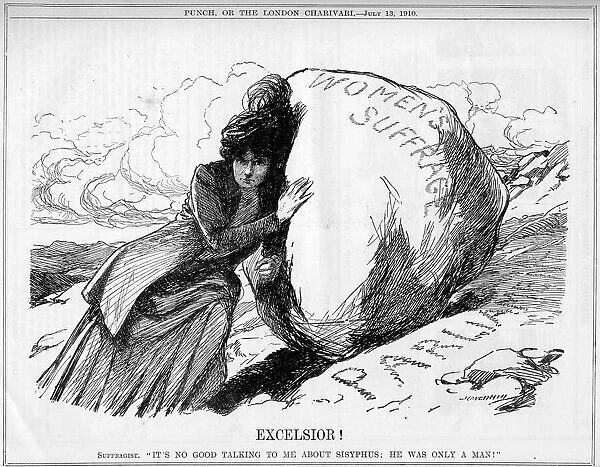 Cartoon, Excelsior! (Suffragist as Sisyphus)