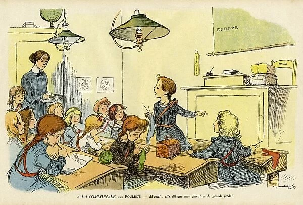 Cartoon, French classroom scene, WW1
