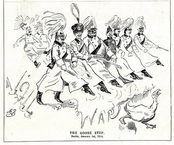 Cartoon, The Goose Step, Berlin, 1 January 1914