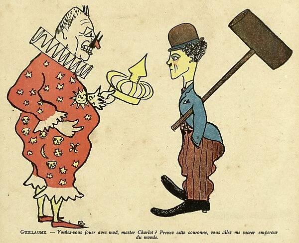 Cartoon, Kaiser Wilhelm and Charlot, WW1