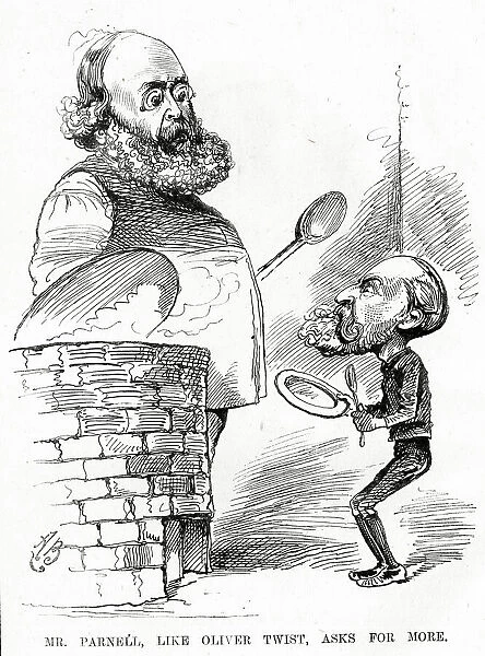 Cartoon, Mr Parnell, like Oliver Twist, asks for more