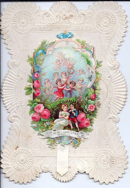 Cherubs and roses on a Christmas card